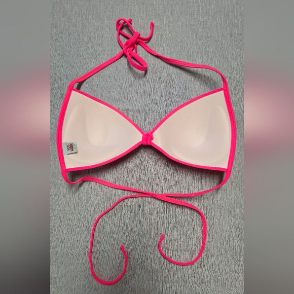 Women's S-M Hot Pink Neon String Bow Bikini Top - push up - Picture 2 of 4
